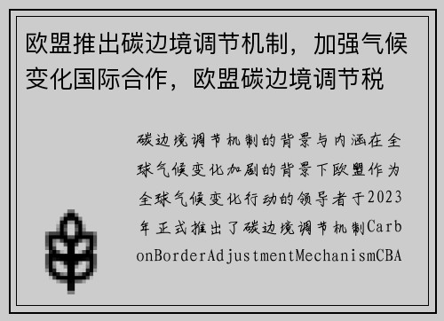 欧盟推出碳边境调节机制，加强气候变化国际合作，欧盟碳边境调节税