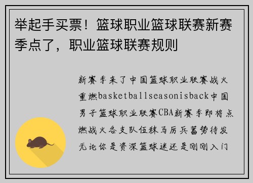 举起手买票！篮球职业篮球联赛新赛季点了，职业篮球联赛规则